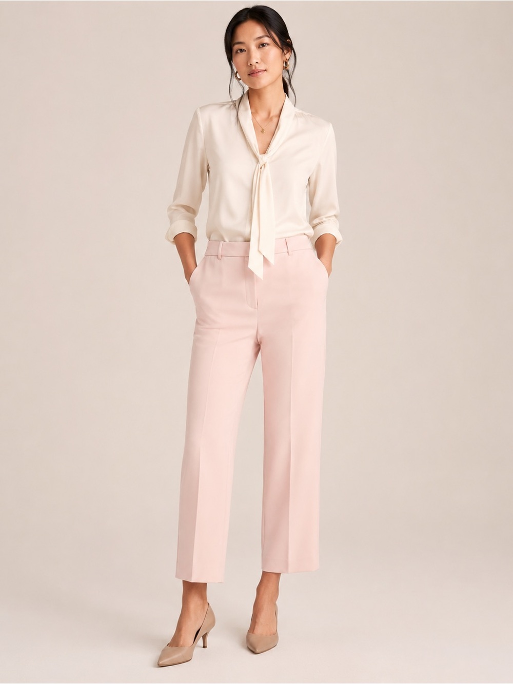 J Crew 365 Tailored Cropped Wide-Leg Pants in Light Pink